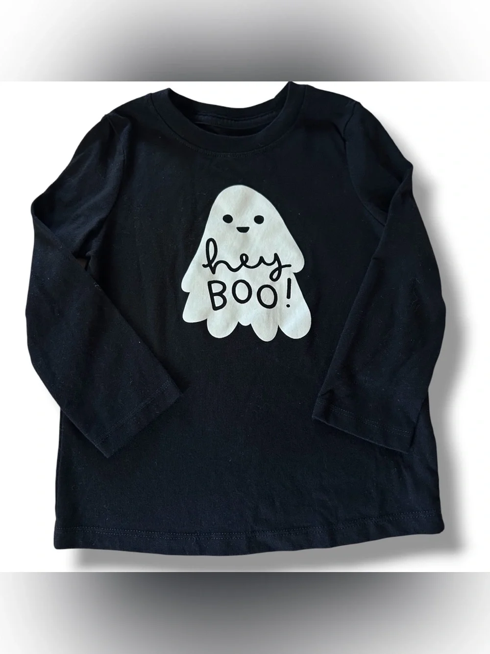 Cat & Jack Black Long-Sleeve Tee with White Ghost Graphic